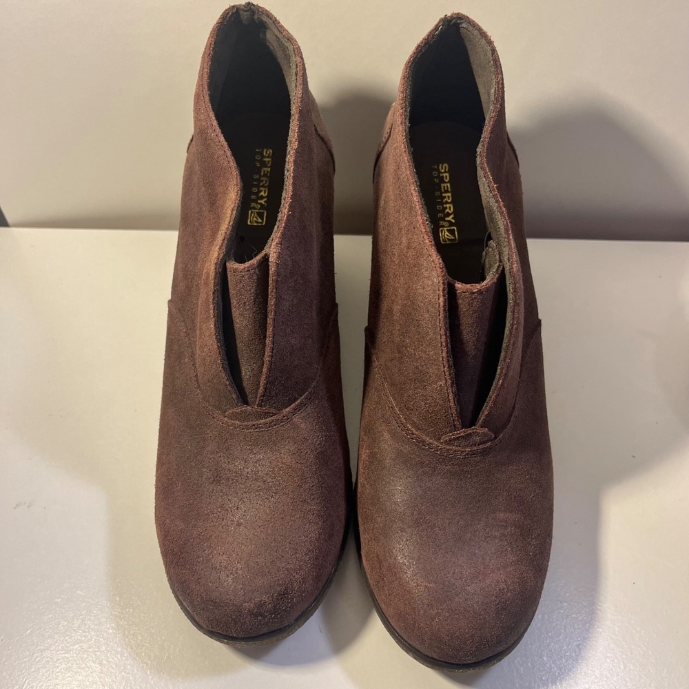 Sperry TopSider Harlow Brook Wedge Bootie Pull On Size 8.5M Earthy Brown Suede - Picture 6 of 8